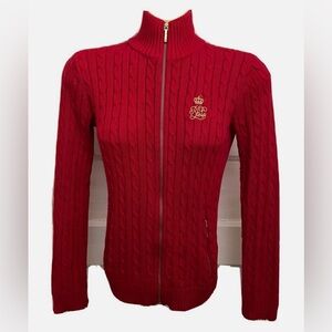 Ralph Lauren Woman’s Red Monogrammed Cable Knit Cardigan M